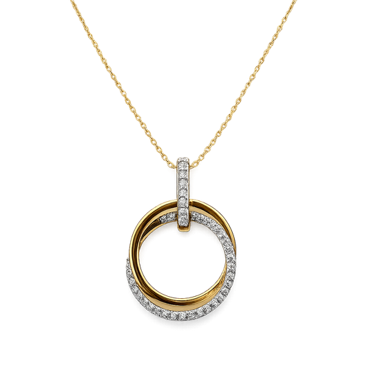14K Yellow Gold Intertwined Circle with Diamonds Necklace TDW: 0.54ct SI H