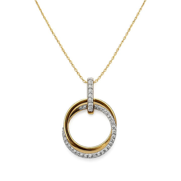 14K Yellow Gold Intertwined Circle with Diamonds Necklace TDW: 0.54ct SI H