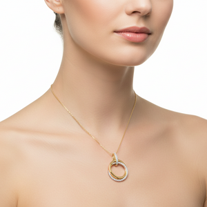 14K Yellow Gold Intertwined Circle with Diamonds Necklace TDW: 0.54ct SI H