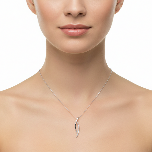 10K White Gold Open Bypass Diamond Pendant Necklace TDW: 0.19ct SI H