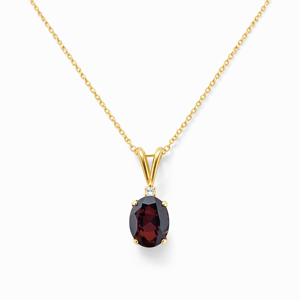 10K Yellow Gold Garnet Pendant Necklace G: 1.10ct TDW: 0.01ct SI I