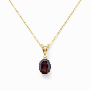 10K Yellow Gold Garnet Pendant Necklace G: 1.10ct TDW: 0.01ct SI I