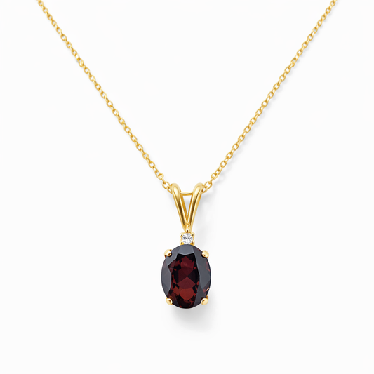 10K Yellow Gold Garnet Pendant Necklace G: 1.10ct TDW: 0.01ct SI I