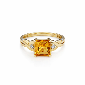 10K Yellow Gold Square Cut Citrine Ring C: 1.12ct TDW: 0.02ct SI I