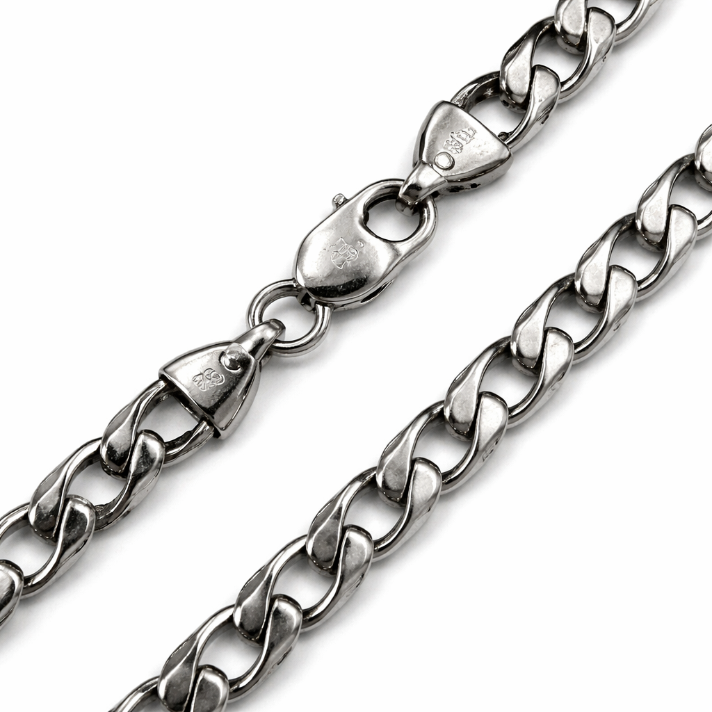 Sterling Rodium Plated Silver Curb Chain 925