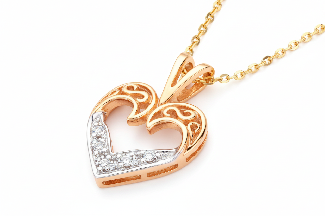 10K Yellow Gold Heart Pendent set with 5 Round Diamond TDW: 0.05ct SI H