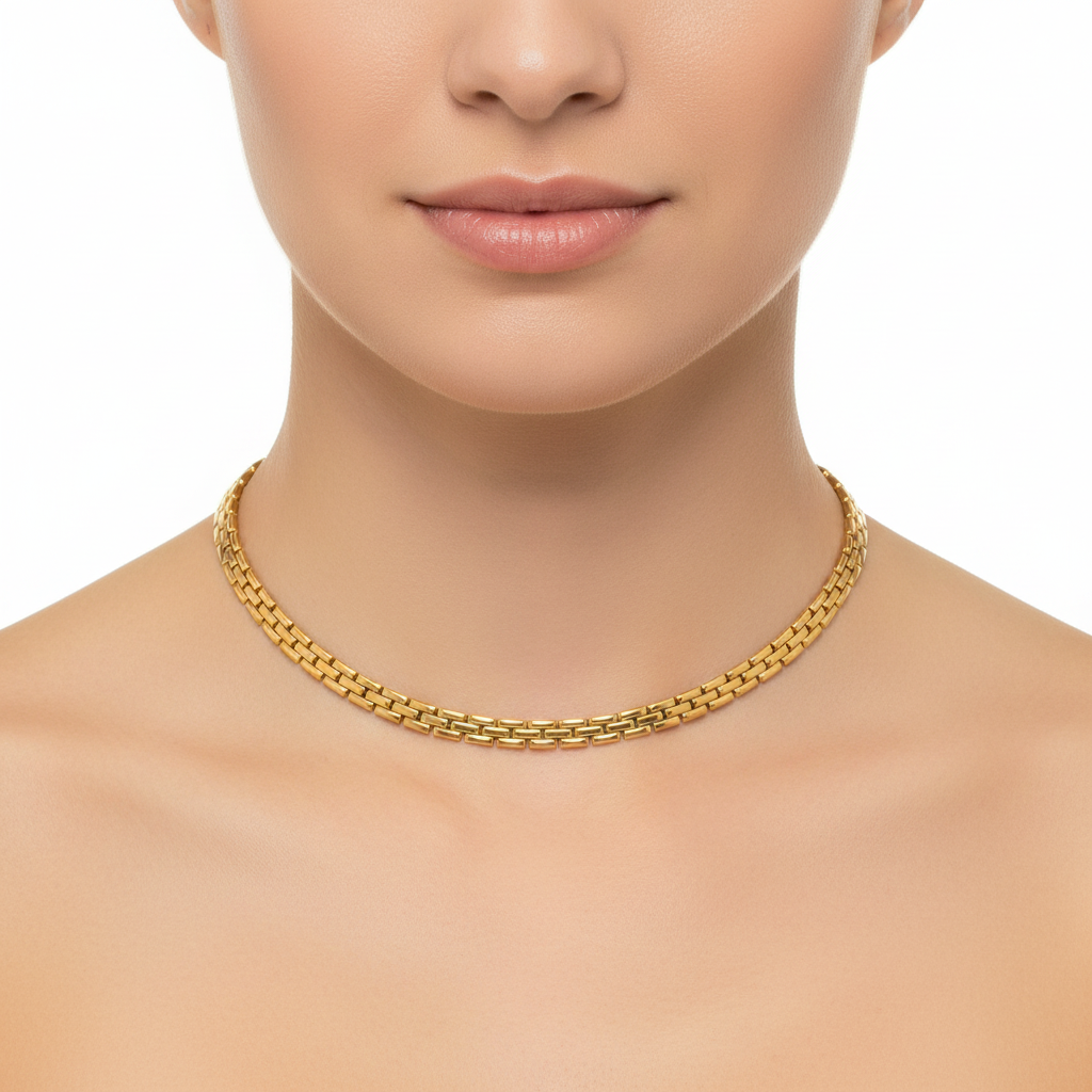 14K Yellow Gold Brick Link Chain Necklace