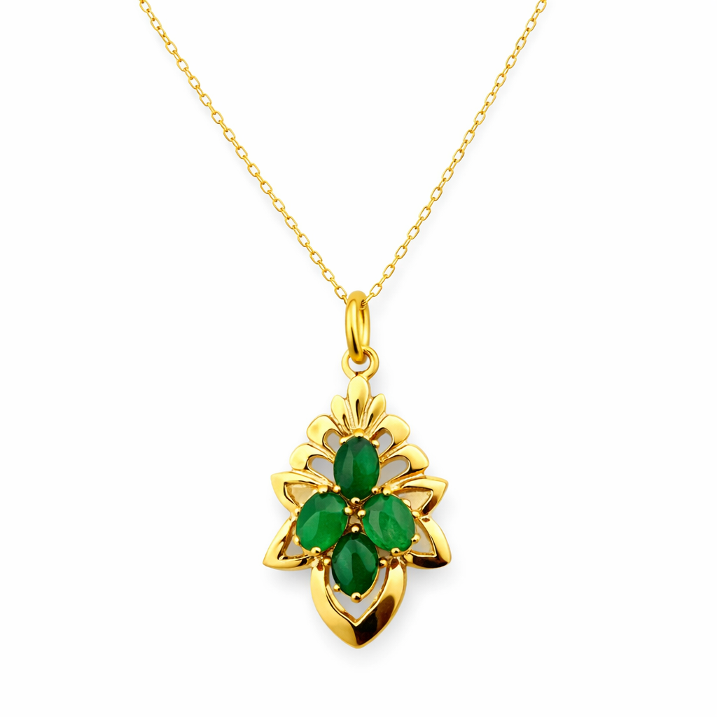 18K Yellow Gold Jade Floral Cluster Pendant