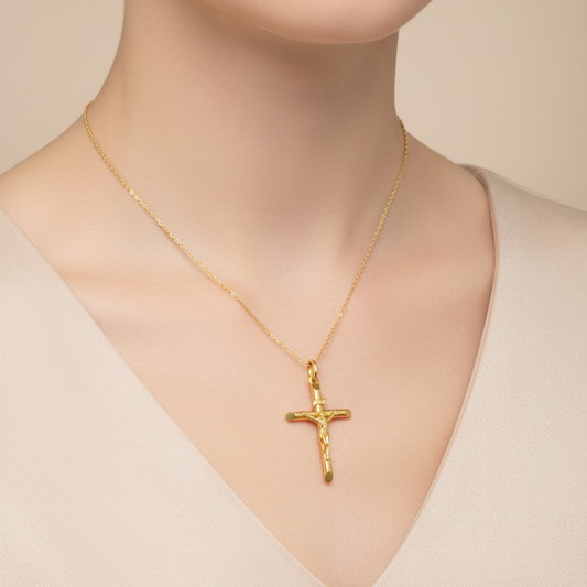 10K Yellow Gold Crucifix Pendant Necklace