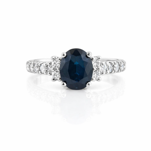 14K White Gold Blue Sapphire and Diamond Halo Ring
