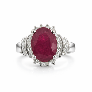 14K White Gold Ruby & Diamond Halo Ring