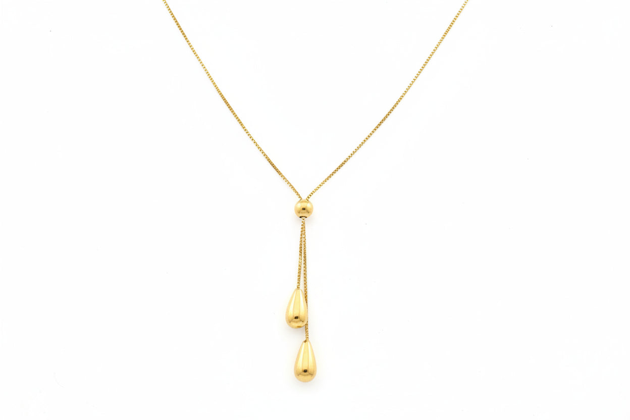14K Yellow Gold Y-Style Necklace with double tear drop