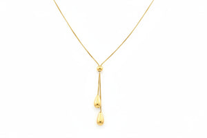 14K Yellow Gold Y-Style Necklace with double tear drop