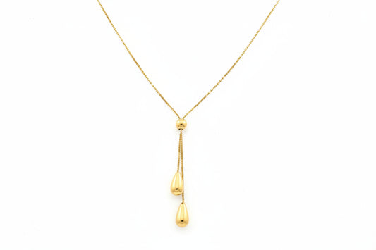 14K Yellow Gold Y-Style Necklace with double tear drop