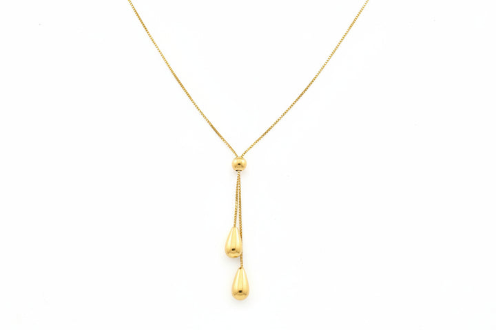14K Yellow Gold Y-Style Necklace with double tear drop