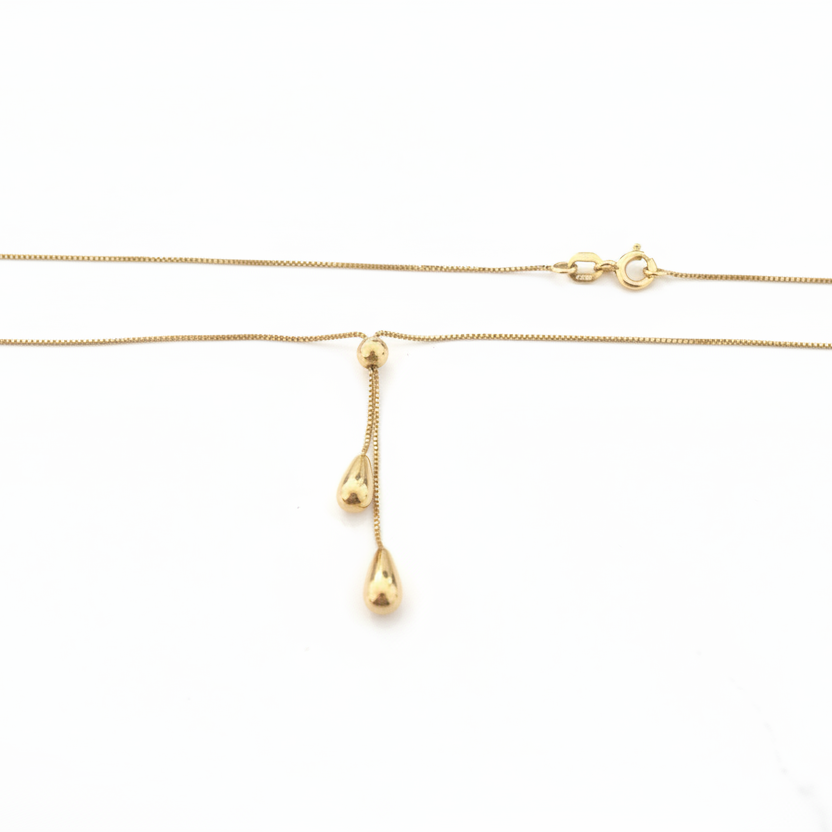 14K Yellow Gold Y-Style Necklace with double tear drop