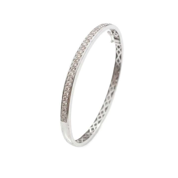 10K White Gold Bangle Bracelet Diamond Accent TDW: 1.00ct