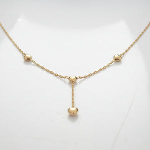 Yellow Gold Y shape design Necklace with three heart, 14k