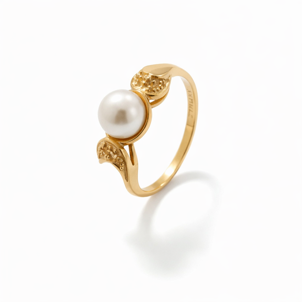 Yellow Gold Pearl Triple Moon Celestial Ring 10k