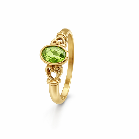 Yellow Gold Filigree Peridot Ring 14k