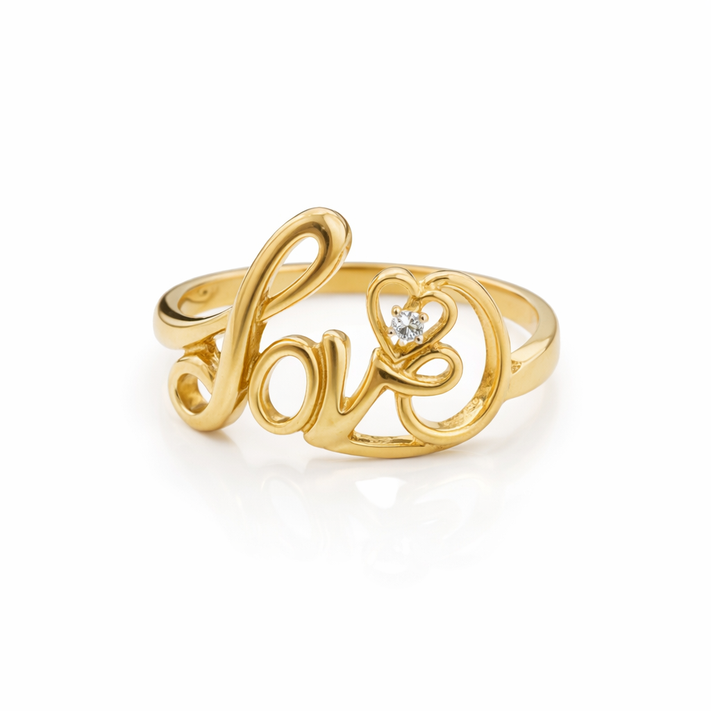 10k Yellow Gold Diamond Accent Script Love Ring
