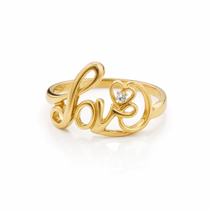 10k Yellow Gold Diamond Accent Script Love Ring