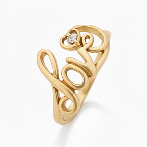 10k Yellow Gold Diamond Accent Script Love Ring