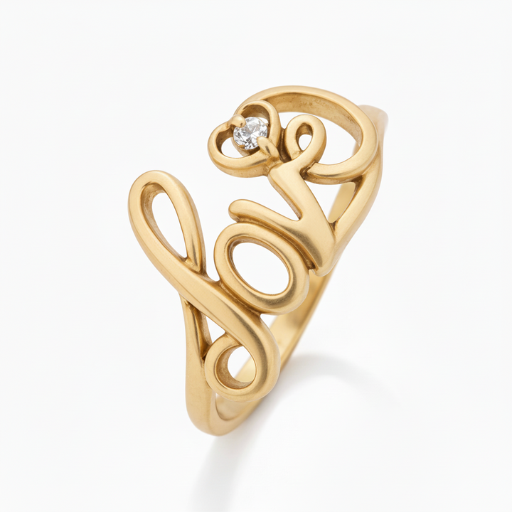 10k Yellow Gold Diamond Accent Script Love Ring