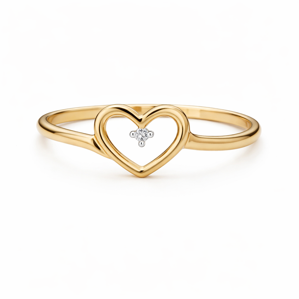 10K Yellow Gold Heart Outline with Diamond Accent Ring