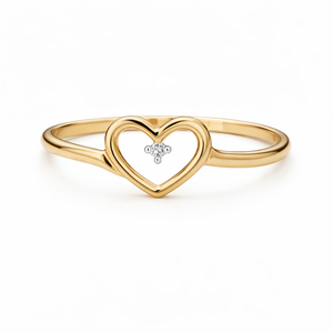 10K Yellow Gold Heart Outline with Diamond Accent Ring