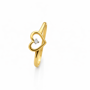 10K Yellow Gold Heart Outline with Diamond Accent Ring