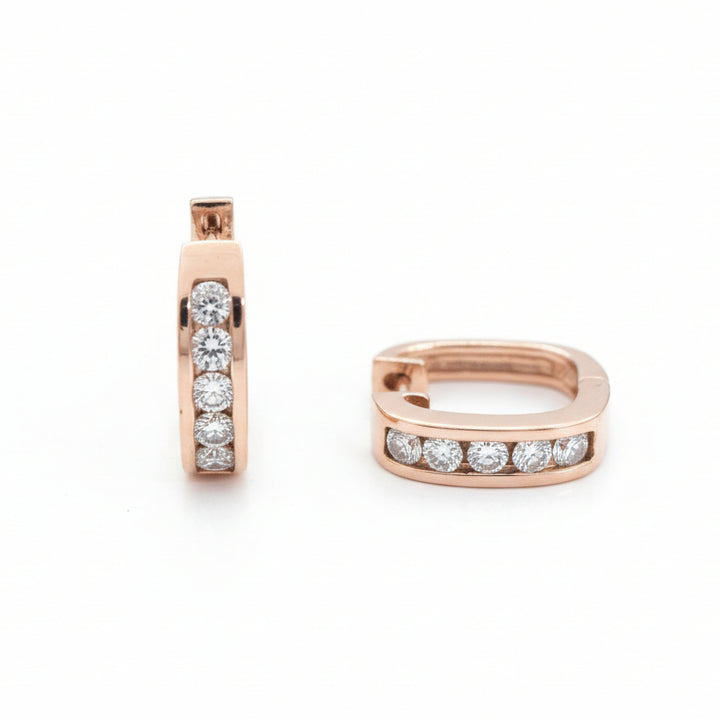 14K Rose Gold Squared Huggie Hoop Diamonds Earrings TDW: 0.45ct SI H