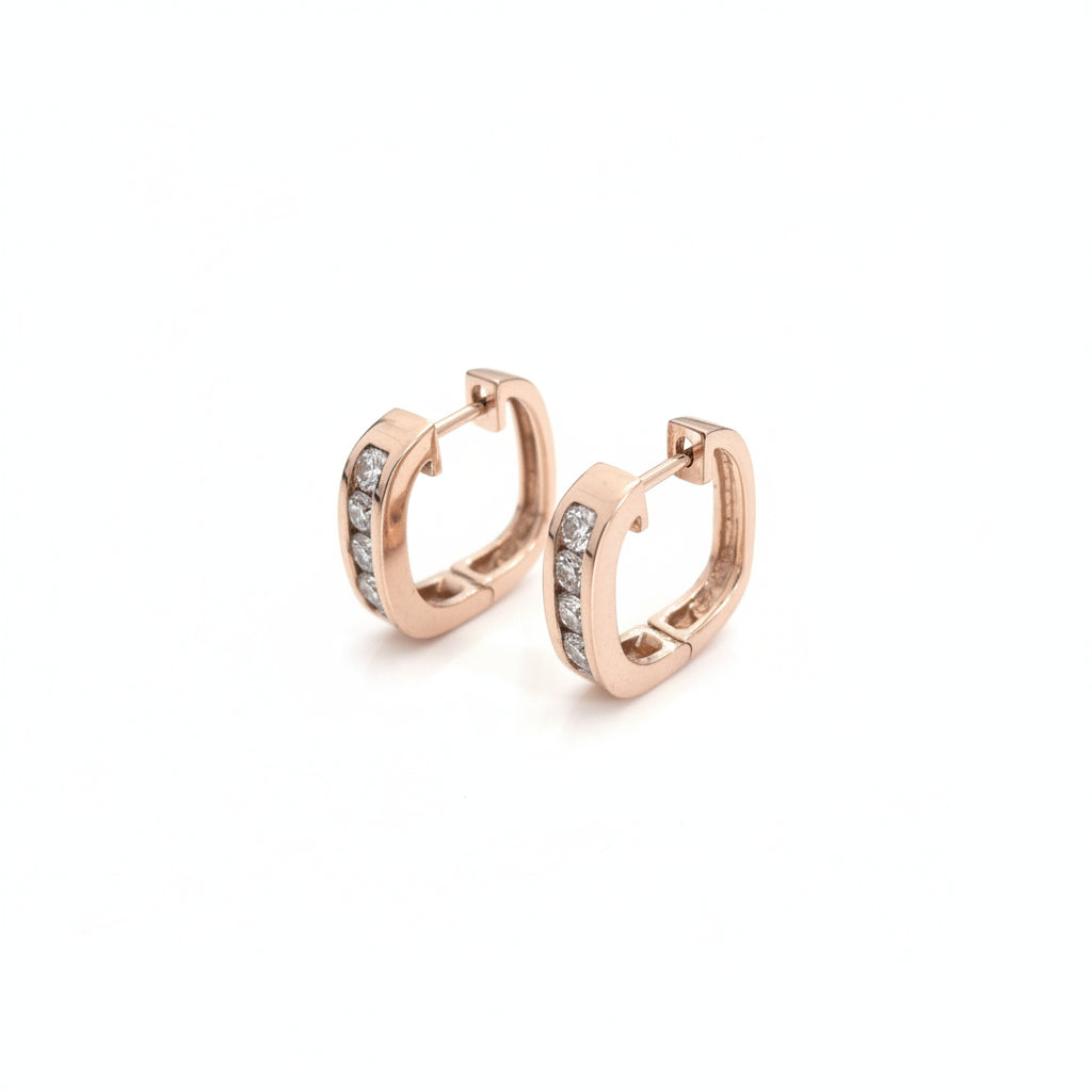 14K Rose Gold Squared Huggie Hoop Diamonds Earrings TDW: 0.45ct SI H