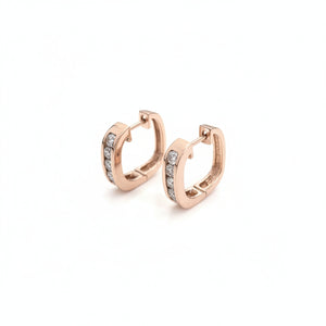 14K Rose Gold Squared Huggie Hoop Diamonds Earrings TDW: 0.45ct SI H
