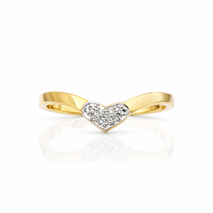 10k Yellow Gold Diamond V shaped Diamond Heart Ring
