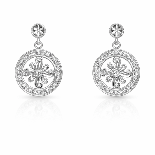 18K White Gold Floral Design Diamond Earrings 4.1gr TDW:0.27ct SI I