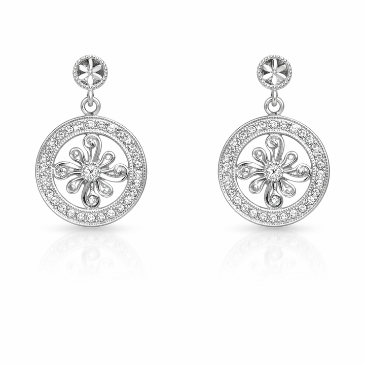 18K White Gold Floral Design Diamond Earrings ,TDW:0.27ct SI I