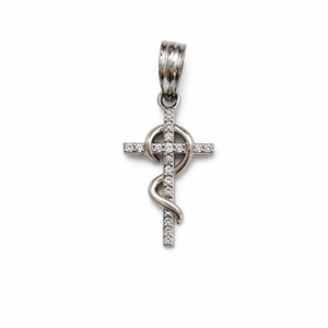 14k  White Gold Cross Pendant Setting with Natural Diamonds