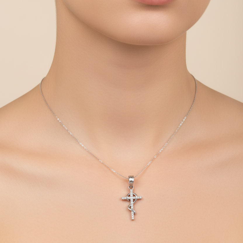 14k  White Gold Cross Pendant Setting with Natural Diamonds