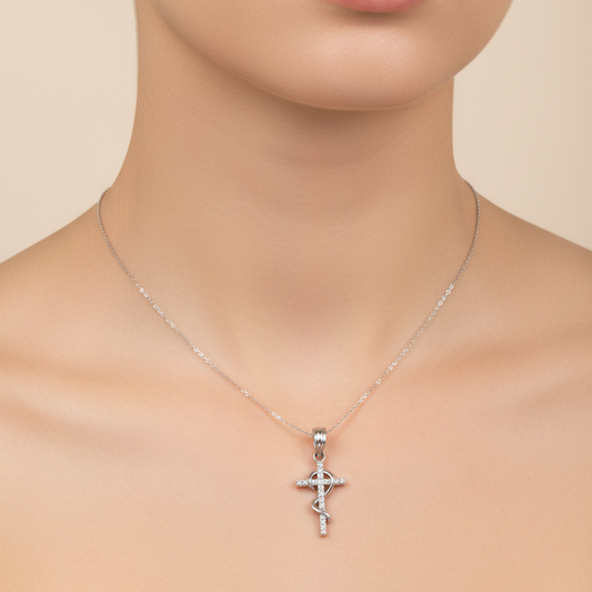 14k  White Gold Cross Pendant Setting with Natural Diamonds