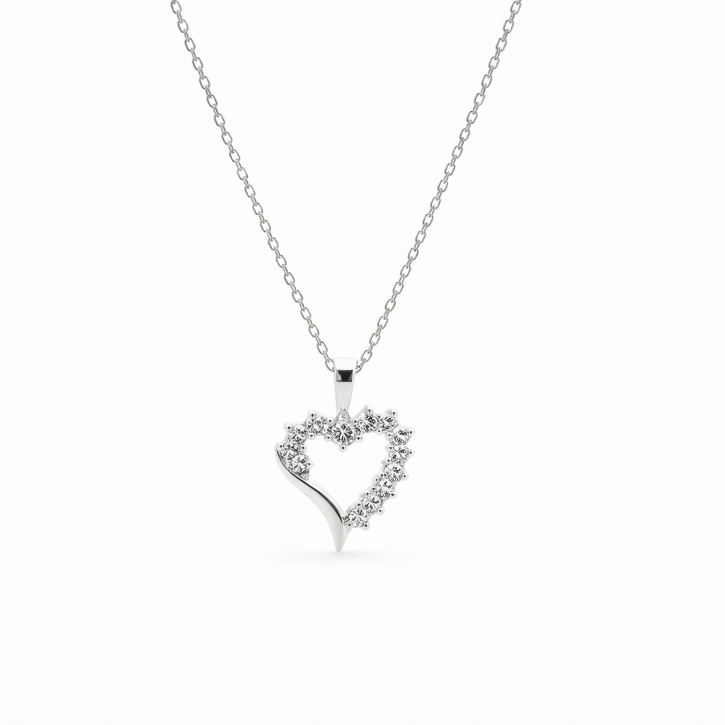 10K White Gold Diamond Open Heart Pendant