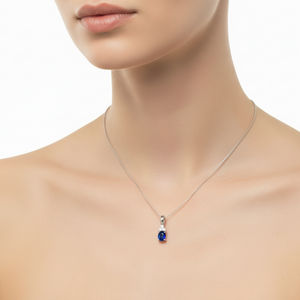 18k White Gold Pendant with White and Blue Sapphire