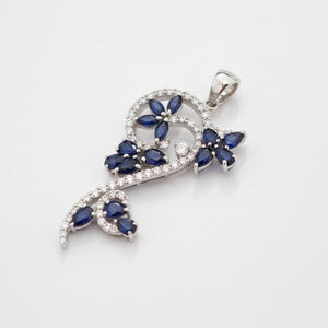 18k White Gold Elegant Pendant set with Diamond and Sapphire, TDW: 0.6ct, F-G