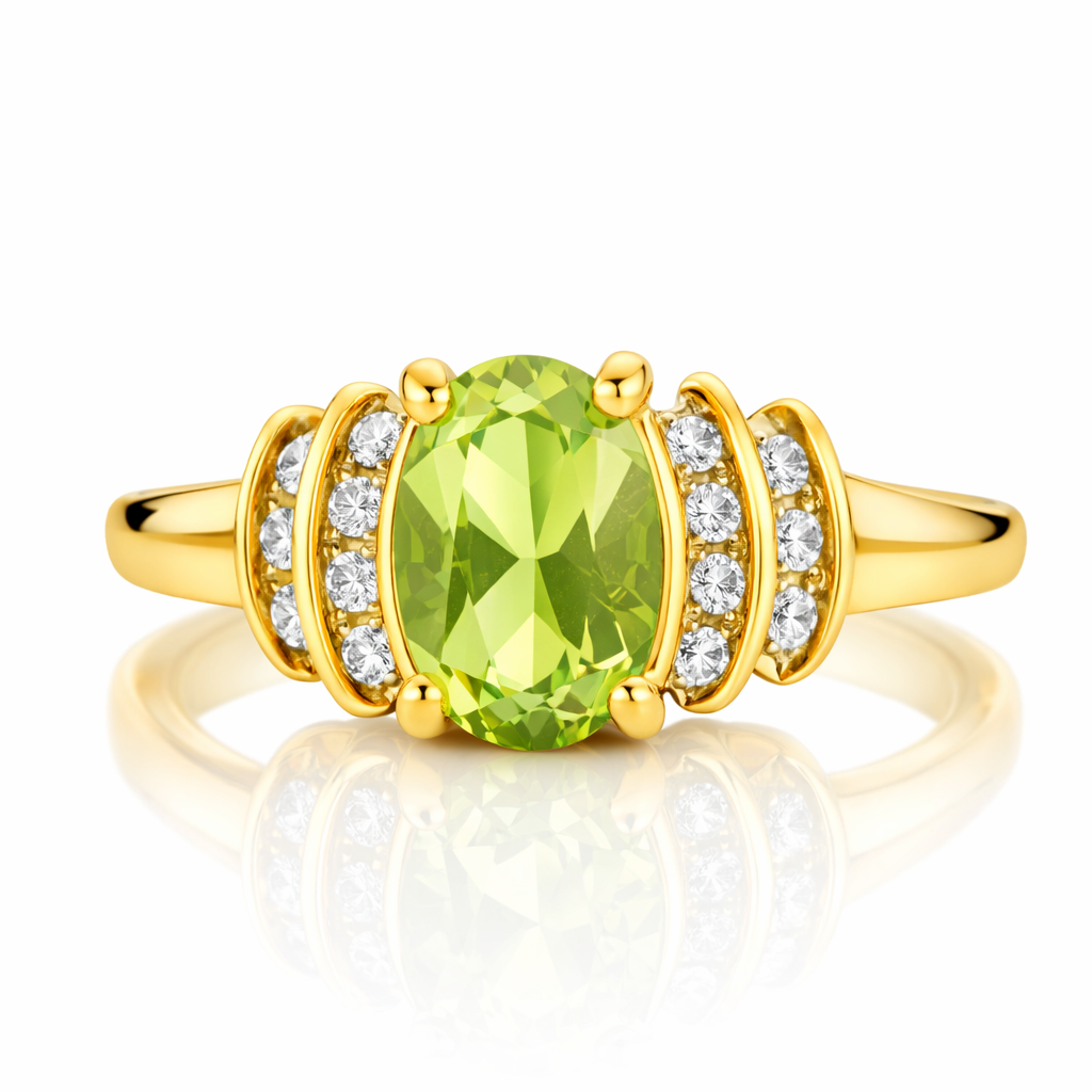 10k Yellow Gold Peridot Diamond Accent Ring