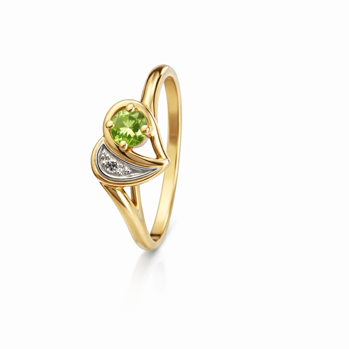 10k Two Tone Gold Peridot Diamond Heart Ring
