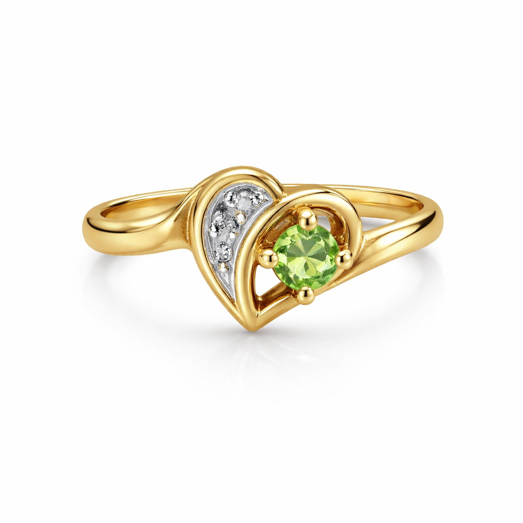 10k Two Tone Gold Peridot Diamond Heart Ring