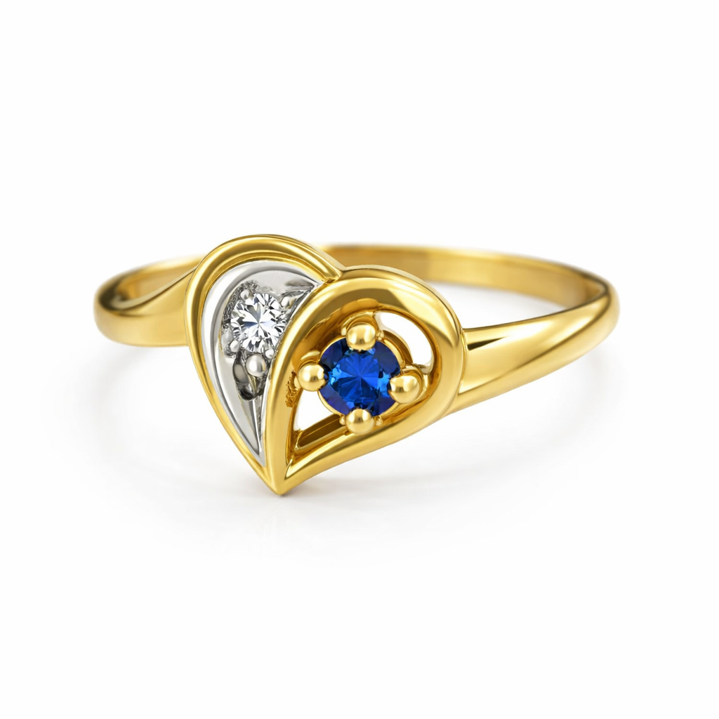 10k Two Tone Gold Sapphire Diamond Heart Ring