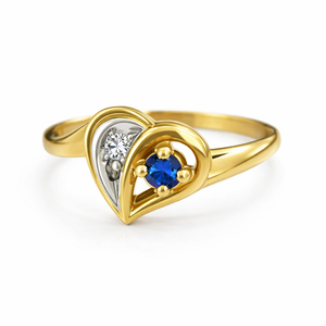 10k Two Tone Gold Sapphire Diamond Heart Ring