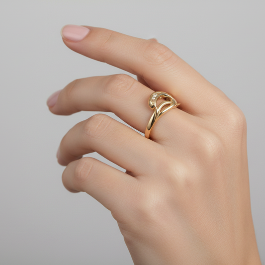 10k Yellow Gold Diamond Set Dolphin Ring