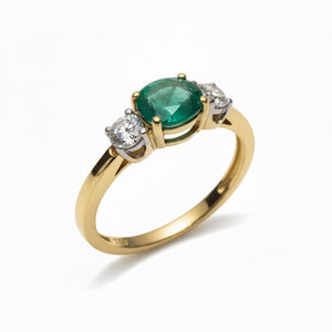 18k Yellow Gold Oval Shape Emerald and Forevermark Diamond Ring.